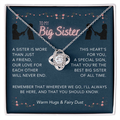 DesignTheShine Sisters Gift from Sister, Big Sister Gifts, To My Sister Necklace for Sister, Soul Sister, Sister In Law Gift, Love Knot Necklace, Message Card USBS1