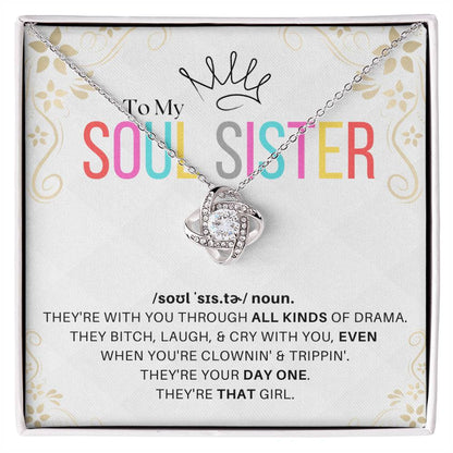 DesignTheShine Soul Sister Gifts for Women, BFF Gift, Best Friend Gift Ideas, Sisters Gift from Sister, Big Sister Gifts, Love Knot Necklace Message - USSS1