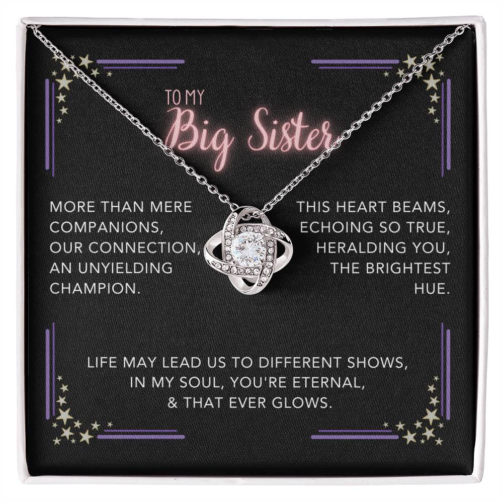 DesignTheShine Sisters Gift from Sister, Big Sister Gifts, To My Sister Necklace for Sister, Soul Sister, Sister In Law Gift, Love Knot Necklace, Message Card USBS3