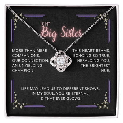 DesignTheShine Sisters Gift from Sister, Big Sister Gifts, To My Sister Necklace for Sister, Soul Sister, Sister In Law Gift, Love Knot Necklace, Message Card USBS3