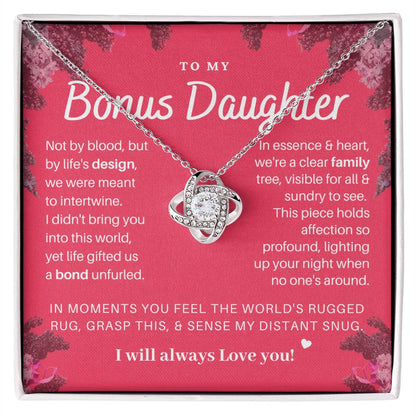 DesignTheShine Bonus Daughter Gifts Necklace for Stepdaughter Gift from Stepmom or Stepdad, Love Knot Necklaces for Christmas, Birthday, Graduation with Thoughtful Message Card and Gift Box - BD2