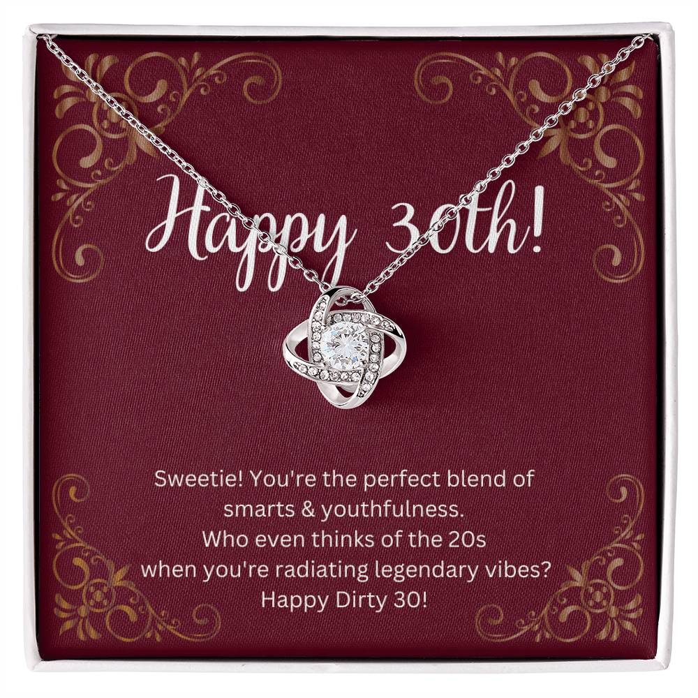 DesignTheShine 30th Birthday Gifts for Women, Necklace 30th Birthday Gift for Her, Love Knot Necklaces for Girlfriend, Wife, Soulmate with Message Card - US30th5