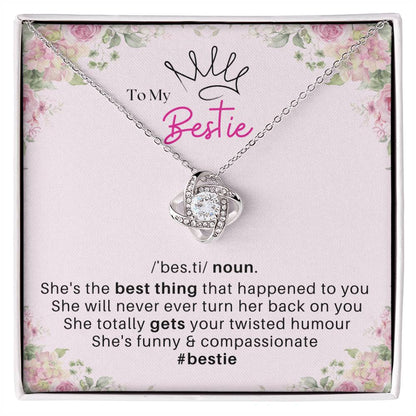 DesignTheShine Bestie Gifts, Best Friend Birthday Gifts, Friendship Gifts for Women Friends, BFF Necklace, Work Bestie Gifts, Bestie Necklaces, Love Knot with Thoughtful Message Card Necklace - BE2