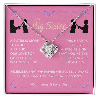 DesignTheShine Sisters Gift from Sister, Big Sister Gifts, To My Sister Necklace for Sister, Soul Sister, Sister In Law Gift, Love Knot Necklace with Thoughtful Message Card and Gift Box - BS2