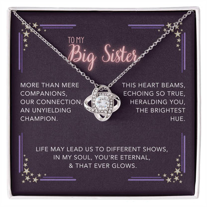 DesignTheShine Sisters Gift from Sister, Big Sister Gifts, To My Sister Necklace for Sister, Soul Sister, Sister In Law Gift, Love Knot Necklace, Message Card USBS4