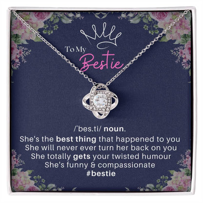 DesignTheShine Bestie Gifts, Best Friend Birthday Gifts, Friendship Gifts for Women Friends, BFF Necklace, Work Bestie Gifts, Bestie Necklaces, Love Knot with Thoughtful Message Card Necklace - BE3