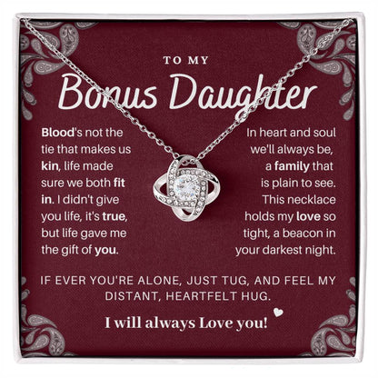 DesignTheShine Bonus Daughter Gifts Necklace for Stepdaughter Gift from Stepmom or Stepdad, Love Knot Necklaces for Christmas, Birthday, Graduation with Thoughtful Message Card and Gift Box - BD3