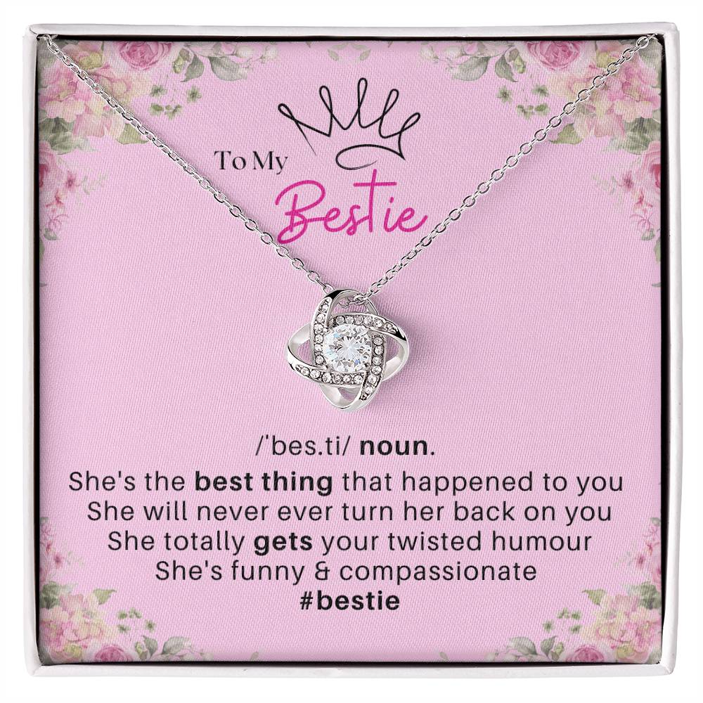 DesignTheShine Bestie Gifts, Best Friend Birthday Gifts, Friendship Gifts for Women Friends, BFF Necklace, Work Bestie Gifts, Bestie Necklaces, Love Knot with Thoughtful Message Card Necklace - BE1