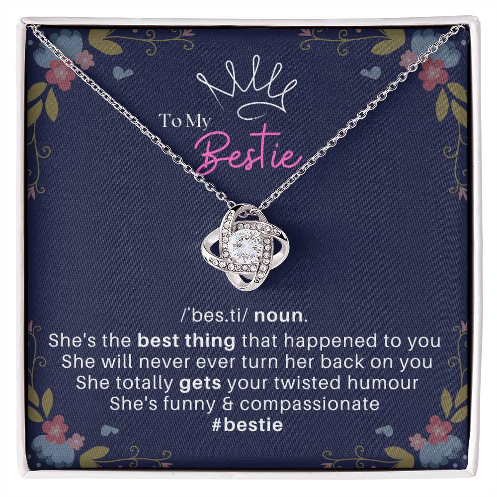 DesignTheShine Bestie Gifts, Best Friend Birthday Gifts, Friendship Gifts for Women Friends, BFF Necklace, Work Bestie Gifts, Bestie Necklaces, Love Knot with Thoughtful Message Card Necklace - BE4