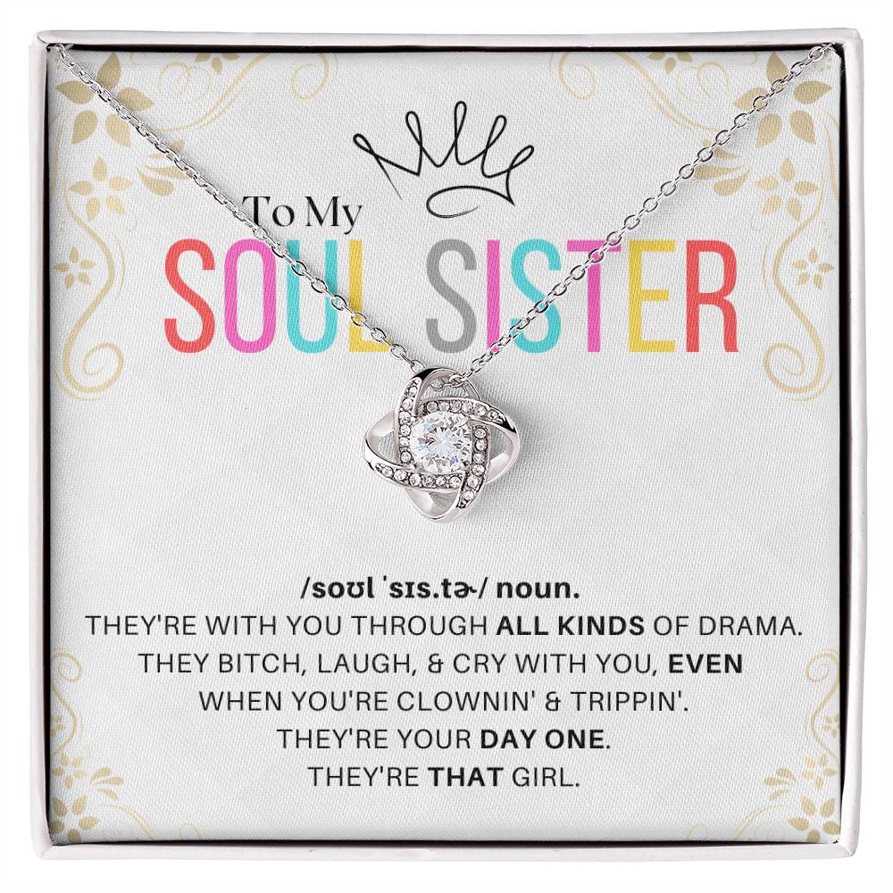 DesignTheShine Soul Sister Gifts for Women, BFF Gift, Best Friend Gift Ideas, Sisters Gift from Sister, Big Sister Gifts, Love Knot Necklace with Thoughtful Message Card and Gift Box - SS1