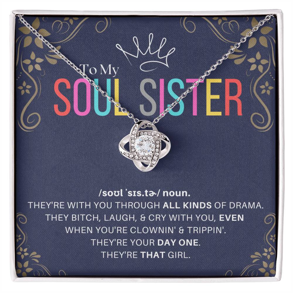 DesignTheShine Soul Sister Gifts for Women, BFF Gift, Best Friend Gift Ideas, Sisters Gift from Sister, Big Sister Gifts, Love Knot Necklace with Thoughtful Message Card and Gift Box - SS2