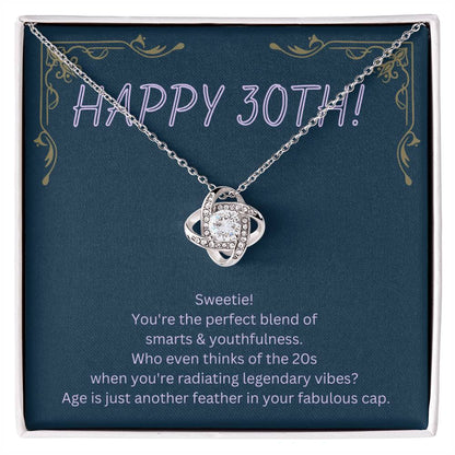 DesignTheShine 30th Birthday Gifts for Women, Necklace 30th Birthday Gift for Her, Love Knot Necklaces for Girlfriend, Wife, Soulmate with Message Card - US30th4