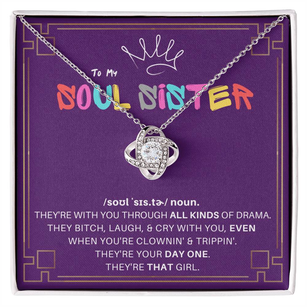 DesignTheShine Soul Sister Gifts for Women, BFF Gift, Best Friend Gift Ideas, Sisters Gift from Sister, Big Sister Gifts, Love Knot Necklace with Thoughtful Message Card and Gift Box - SS4