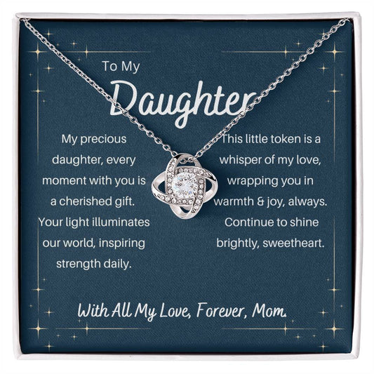 DesignTheShine Daughter Gifts from Mom, Mother Daughter Gift, Christmas Gifts for Daughter, Badass Daughter Gifts from Mom, Birthday Gifts for Daughter Adult - Love Knot Necklace with Message - DG2