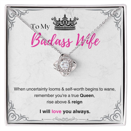 DesignTheShine Badass Wife Gift Ideas, Birthday Gifts for Women, Anniversary Gifts for Her, Soulmate Love Knot Necklace for Christmas, Bday, Birthdays USBW1