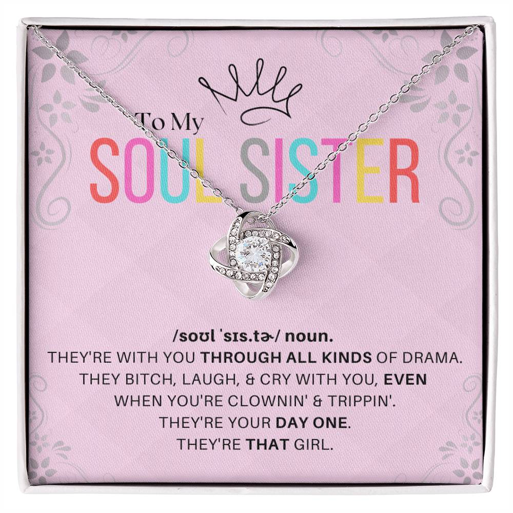 DesignTheShine Soul Sister Gifts for Women, BFF Gift, Best Friend Gift Ideas, Sisters Gift from Sister, Big Sister Gifts, Love Knot Necklace with Thoughtful Message Card and Gift Box - SS3