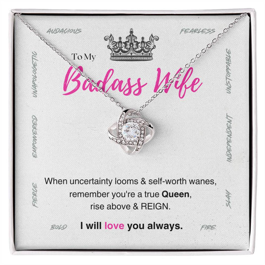 DesignTheShine Badass Wife Gift Ideas, Birthday Gifts for Women, Anniversary Gifts for Her, Soulmate Love Knot Necklace for Christmas, Bday, Birthdays USBW4