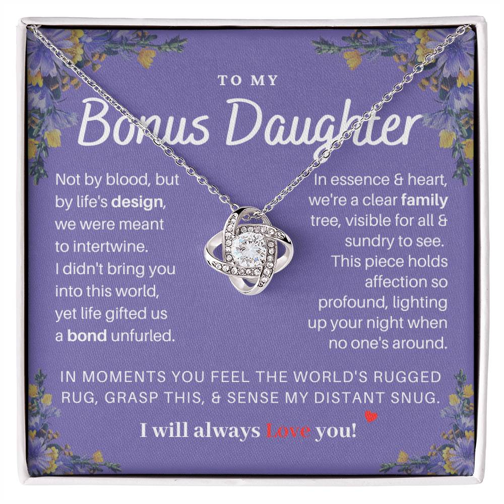 DesignTheShine Bonus Daughter Gifts Necklace for Stepdaughter Gift from Stepmom or Stepdad, Love Knot Necklaces for Christmas, Birthday, Graduation with Thoughtful Message Card and Gift Box - BD5