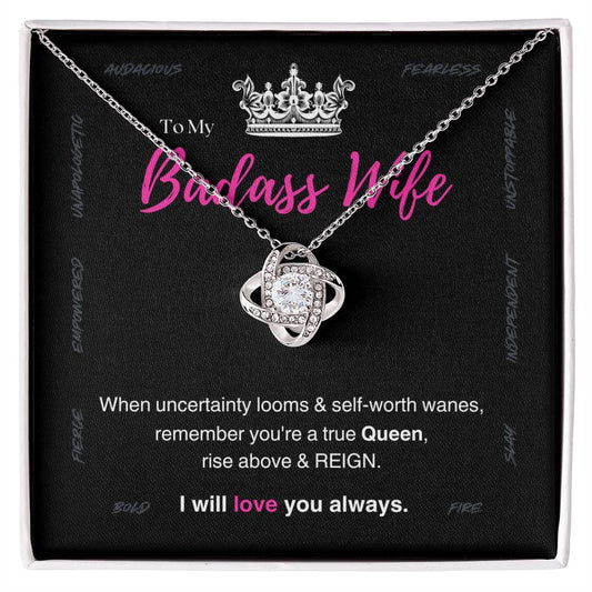 DesignTheShine Badass Wife Gift Ideas, Birthday Gifts for Women, Anniversary Gifts for Her, Soulmate Love Knot Necklace With Thoughtful Message Card for Christmas, Birthdays, Bday - BW3