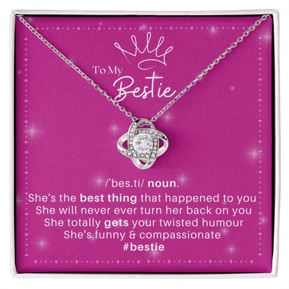 DesignTheShine Bestie Gifts, Best Friend Birthday Gifts, Friendship Gifts for Women Friends, BFF Necklace, Work Bestie Gifts, Bestie Necklaces, Love Knot with Thoughtful Message Card Necklace - BE5