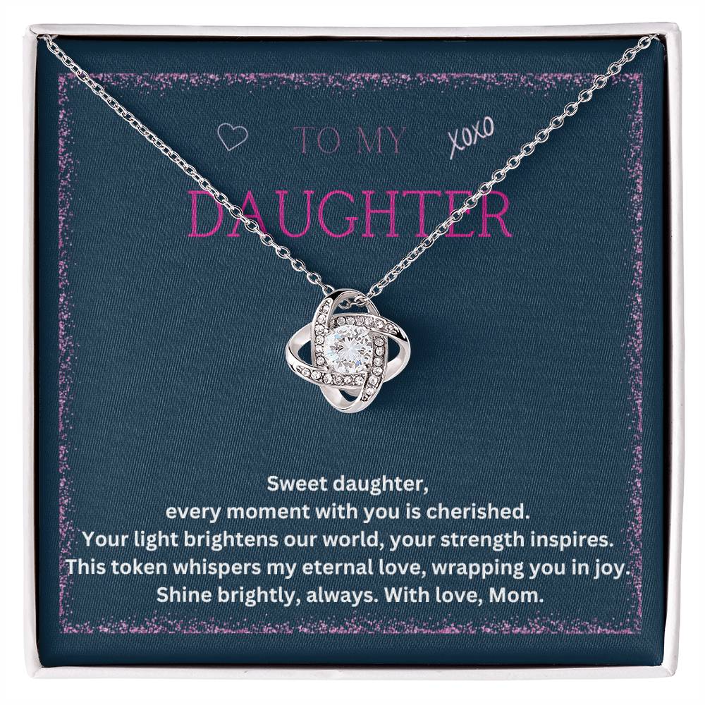 DesignTheShine Daughter Gifts from Mom, Mother Daughter Gift, Christmas Gifts for Daughter, Badass Daughter Gifts from Mom, Birthday Gifts for Daughter Adult - Love Knot Necklace with Message - DG1