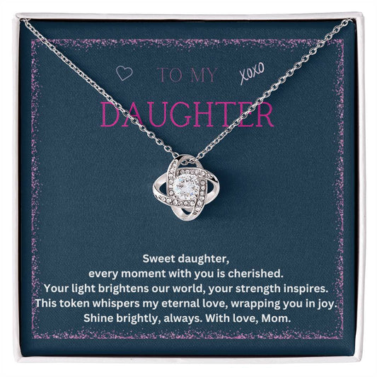 DesignTheShine Daughter Gifts from Mom, Mother Daughter Gift, Christmas Gifts for Daughter, Badass Daughter Gifts from Mom, Birthday Gifts for Daughter Adult - Love Knot Necklace with Message - DG1