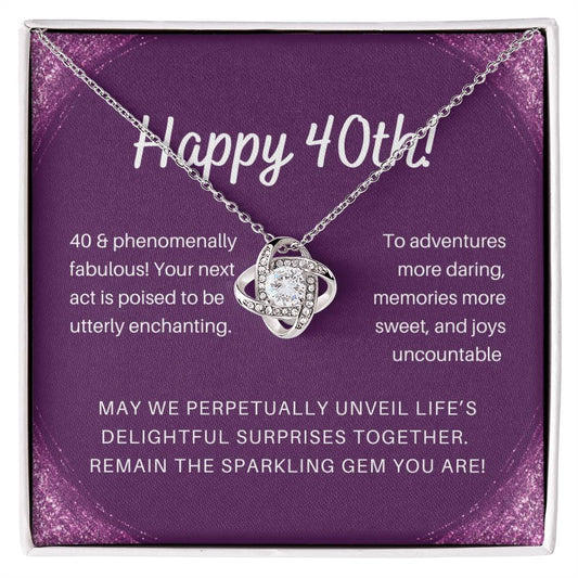 DesignTheShine 40th Birthday Gifts for Her, Necklace 40th Birthday Gift for Women, Love Knot Necklaces for Daughter, Girlfriend, Wife, Soumate, Finace with Thoughtful Message Card and Gift Box - 401