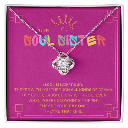 DesignTheShine Soul Sister Gifts for Women, BFF Gift, Best Friend Gift Ideas, Sisters Gift from Sister, Big Sister Gifts, Love Knot Necklace with Thoughtful Message Card and Gift Box - SS5