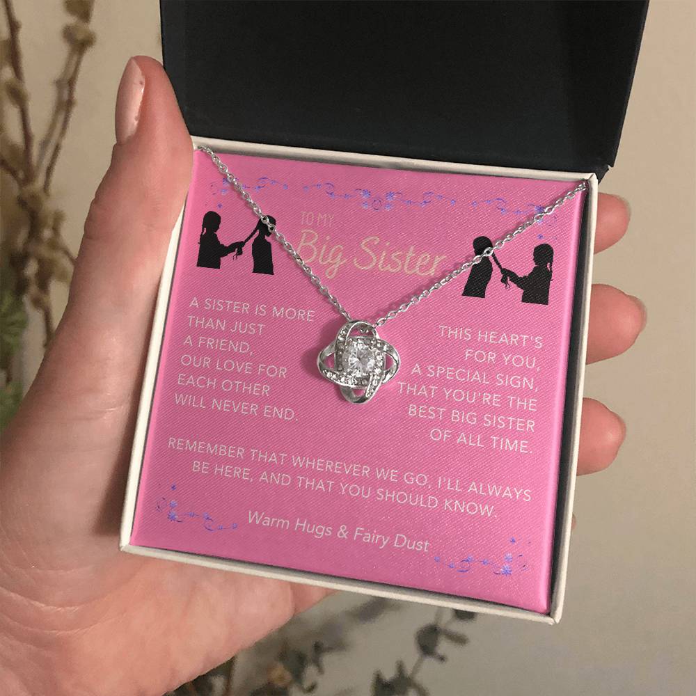 DesignTheShine Sisters Gift from Sister, Big Sister Gifts, To My Sister Necklace for Sister, Soul Sister, Sister In Law Gift, Love Knot Necklace with Thoughtful Message Card and Gift Box - BS2