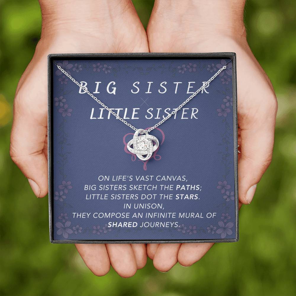 DesignTheShine Sisters Gift from Sister, Big Sister Gifts, To My Sister Necklace for Sister, Soul Sister, Sister In Law Gift, Love Knot Necklace with Thoughtful Message Card and Gift Box - BSL2