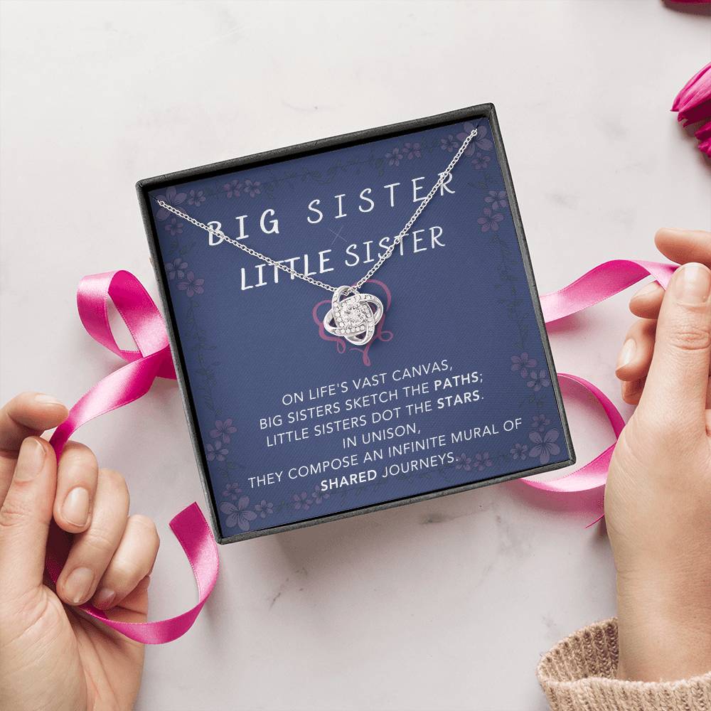 DesignTheShine Sisters Gift from Sister, Big Sister Gifts, To My Sister Necklace for Sister, Soul Sister, Sister In Law Gift, Love Knot Necklace with Thoughtful Message Card and Gift Box - BSL2