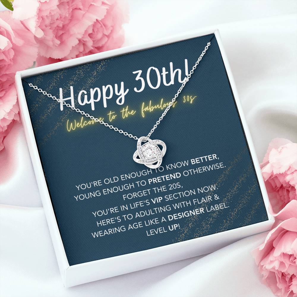 DesignTheShine 30th Birthday Gifts for Women, Necklace 30th Birthday Gift for Her, Love Knot Necklaces for Girlfriend, Wife, Soumate, Finace with Thoughtful Message Card and Gift Box - 30th1