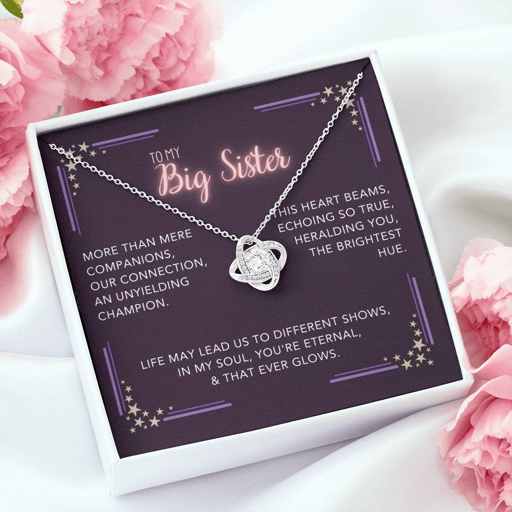 DesignTheShine Sisters Gift from Sister, Big Sister Gifts, To My Sister Necklace for Sister, Soul Sister, Sister In Law Gift, Love Knot Necklace with Thoughtful Message Card and Gift Box - BS4