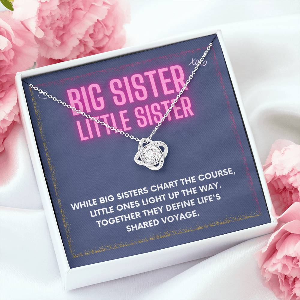 DesignTheShine Sisters Gift from Sister, Big Sister Gifts, To My Sister Necklace for Sister, Soul Sister, Sister In Law Gift, Love Knot Necklace Message USBSL5