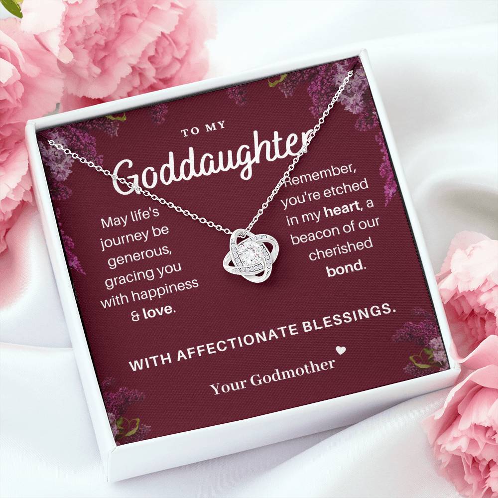 DesignTheShine Goddaughter Gifts from Godmother or Godfather, Necklace Goddaughter Gifts from Godmother, Godmother Gifts, Godparents Gifts, Love Knot Necklaces - DD1