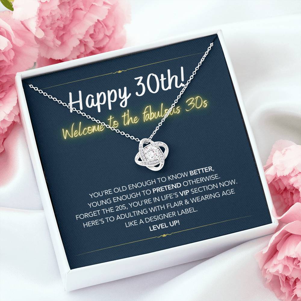 DesignTheShine 30th Birthday Gifts for Women, Necklace 30th Birthday Gift for Her, Love Knot Necklaces for Girlfriend, Wife, Soumate, Finace with Thoughtful Message Card and Gift Box - 30th3