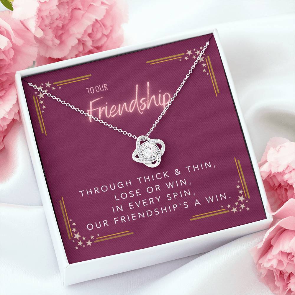 DesignTheShine Friendship Gifts for Women, Best Friend Birthday Gifts, Christmas Gift for Women, Appreciation Gifts for Women - BFF Gift Ideas, Love Knot Necklace with Message Thoughtful Card - FG2