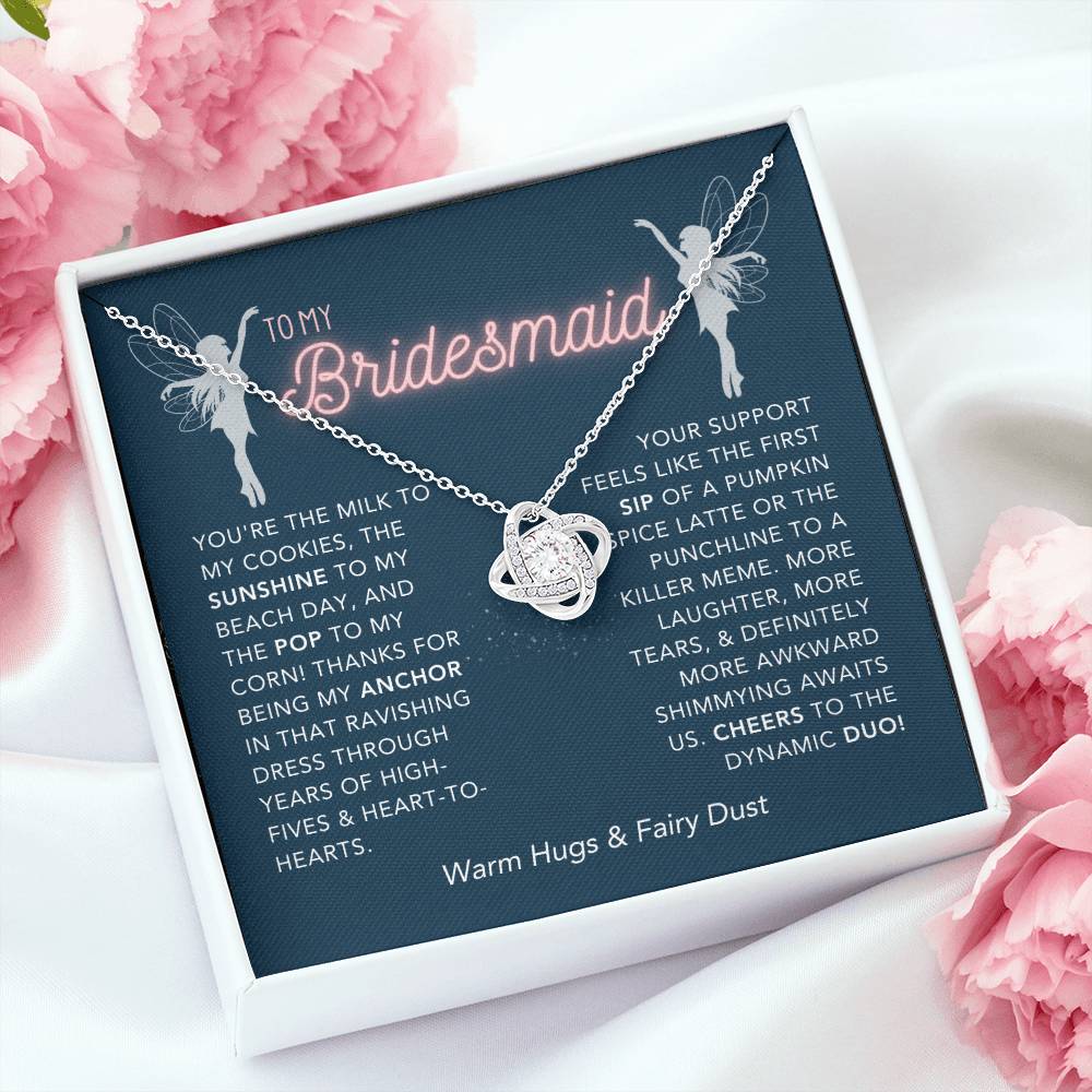 DesignTheShine Bridesmaid Necklace, Bridesmaid Gift, Thank You Gifts for Bridesmaids, Knot Necklace Bridesmaid Proposal Gift with Thoughtful Message Card and Gift Box, Bridesmaid Gift Box - BM1