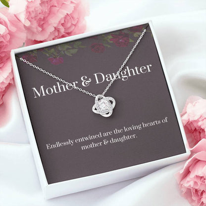 DesignTheShine Mother Daughter Gifts, Christmas Gifts for Mom, Daughter Gifts from Mom, Mom Birthday Gifts, Badass Daughter Gifts - Love Knot Necklace with Message Card, Mom Christmas Gifts - DM1