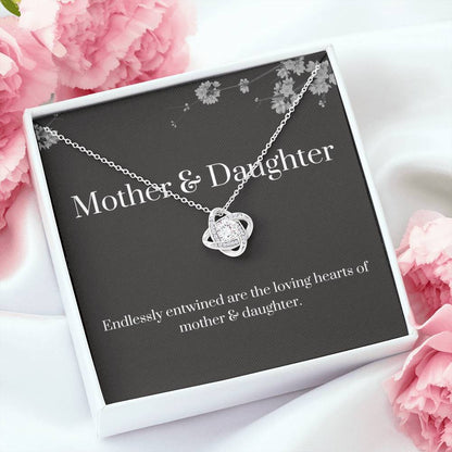 DesignTheShine Mother Daughter Gifts, Christmas Gifts for Mom, Daughter Gifts from Mom, Mom Birthday Gifts, Badass Daughter Gifts - Love Knot Necklace with Message Card, Mom Christmas Gifts - DM3