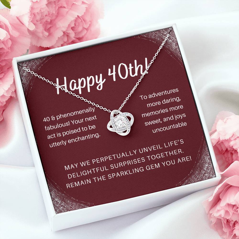 DesignTheShine 40th Birthday Gifts for Her, Necklace 40th Birthday Gift for Women, Love Knot Necklaces for Daughter, Girlfriend, Wife, Soumate, Finace with Thoughtful Message Card and Gift Box - 403