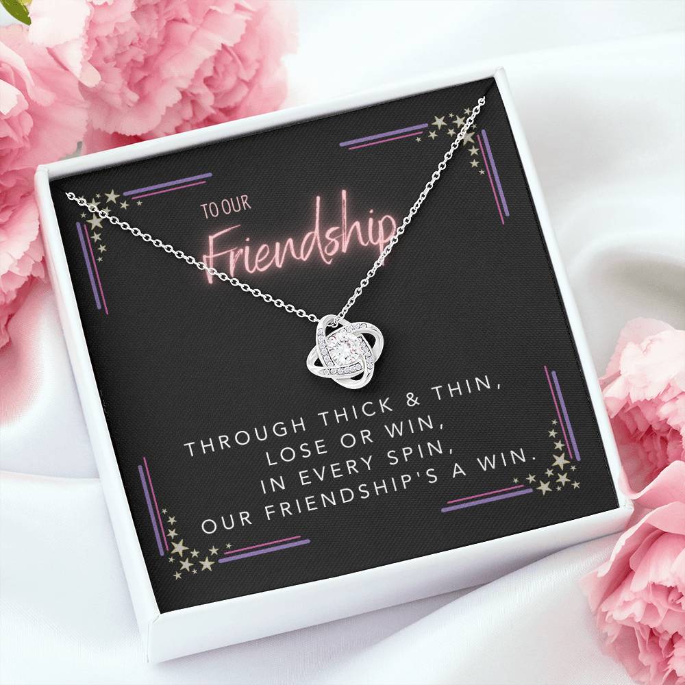 DesignTheShine Friendship Gifts for Women, Best Friend Birthday Gifts, Christmas Gift for Women, Appreciation Gifts for Women - BFF Gift Ideas, Love Knot Necklace with Message Thoughtful Card - FG5