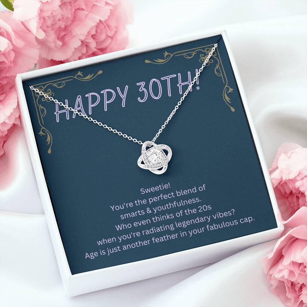 DesignTheShine 30th Birthday Gifts for Women, Necklace 30th Birthday Gift for Her, Love Knot Necklaces for Girlfriend, Wife, Soumate, Finace with Thoughtful Message Card and Gift Box - 30th4