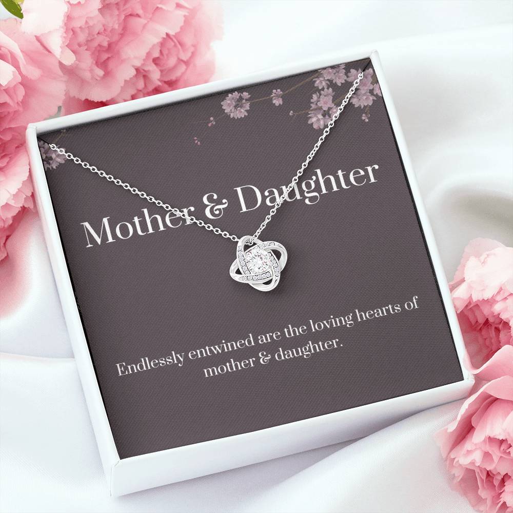 DesignTheShine Mother Daughter Gifts, Christmas Gifts for Mom, Daughter Gifts from Mom, Mom Birthday Gifts, Badass Daughter Gifts - Love Knot Necklace with Message Card, Mom Christmas Gifts - DM5