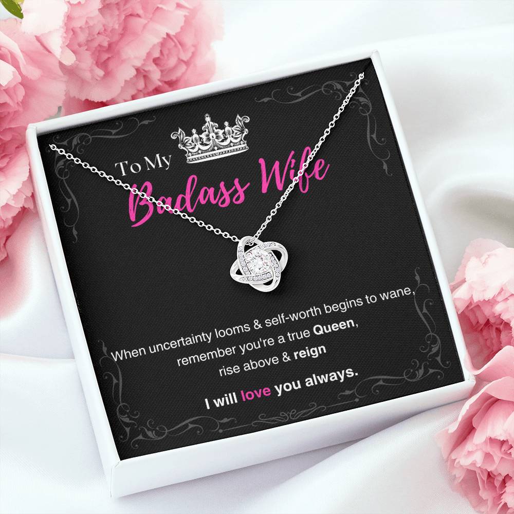 DesignTheShine Badass Wife Gift Ideas, Birthday Gifts for Women, Anniversary Gifts for Her, Soulmate Love Knot Necklace With Thoughtful Message Card for Christmas, Birthdays, Bday - BW2