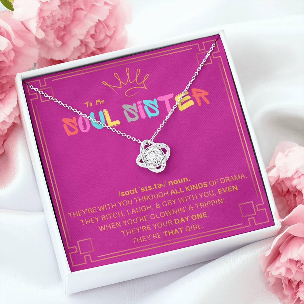 DesignTheShine Soul Sister Gifts for Women, BFF Gift, Best Friend Gift Ideas, Sisters Gift from Sister, Big Sister Gifts, Love Knot Necklace with Thoughtful Message Card and Gift Box - SS5