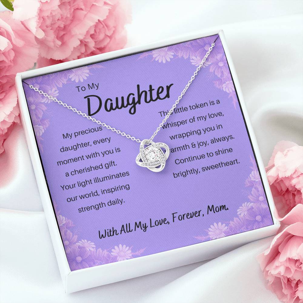 DesignTheShine Daughter Gifts from Mom, Mother Daughter Gift, Christmas Gifts for Daughter, Badass Daughter Gifts from Mom, Birthday Gifts for Daughter Adult - Love Knot Necklace with Message - DG4