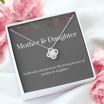 DesignTheShine Mother Daughter Gifts, Christmas Gifts for Mom, Daughter Gifts from Mom, Mom Birthday Gifts, Badass Daughter Gifts - Love Knot Necklace with Message Card, Mom Christmas Gifts - DM4