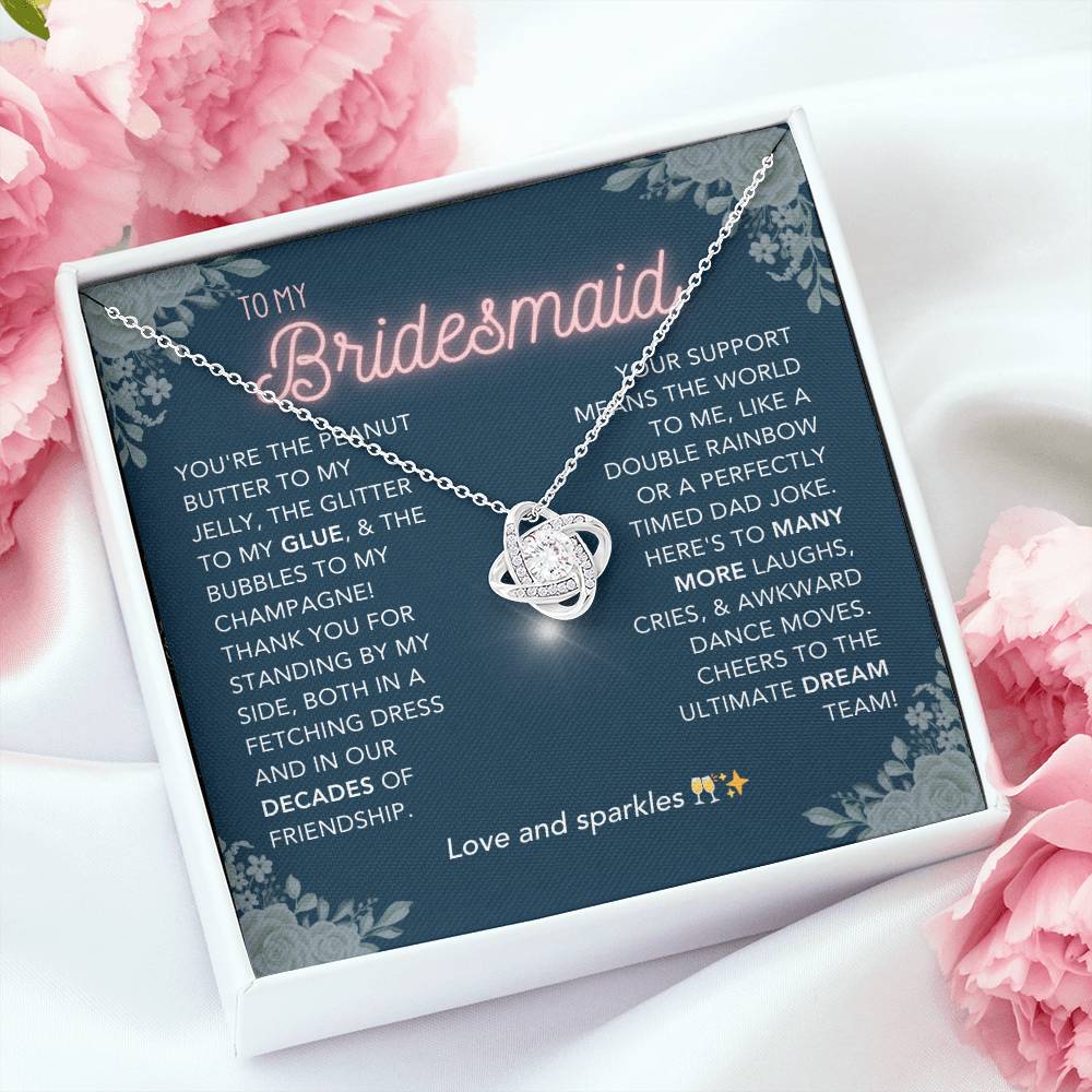 DesignTheShine Bridesmaid Necklace, Bridesmaid Gift, Thank You Gifts for Bridesmaids, Knot Necklace Bridesmaid Proposal Gift with Thoughtful Message Card and Gift Box, Bridesmaid Gift Box - BM3