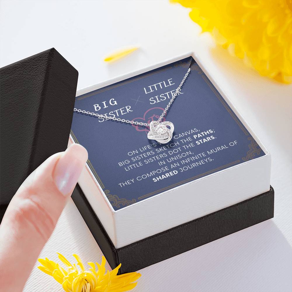 DesignTheShine Sisters Gift from Sister, Big Sister Gifts, To My Sister Necklace for Sister, Soul Sister, Sister In Law Gift, Love Knot Necklace with Thoughtful Message Card and Gift Box - BSL3